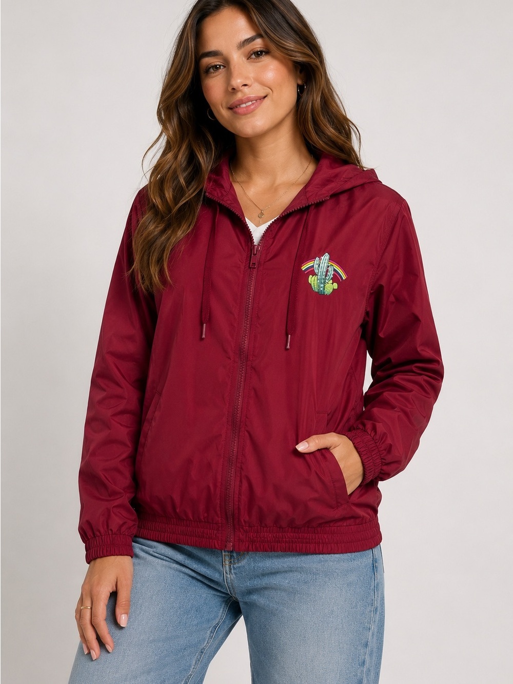 Empyre Road to Nowhere Burgundy Hooded Windbreaker Women’s Jacket Size Large